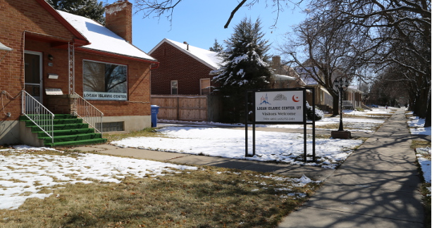 Logan Islamic Center with snow